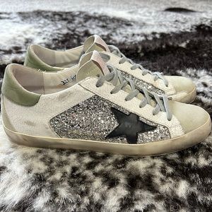 Golden Goose Superstar Suede Glitter Low-Top Sneakers